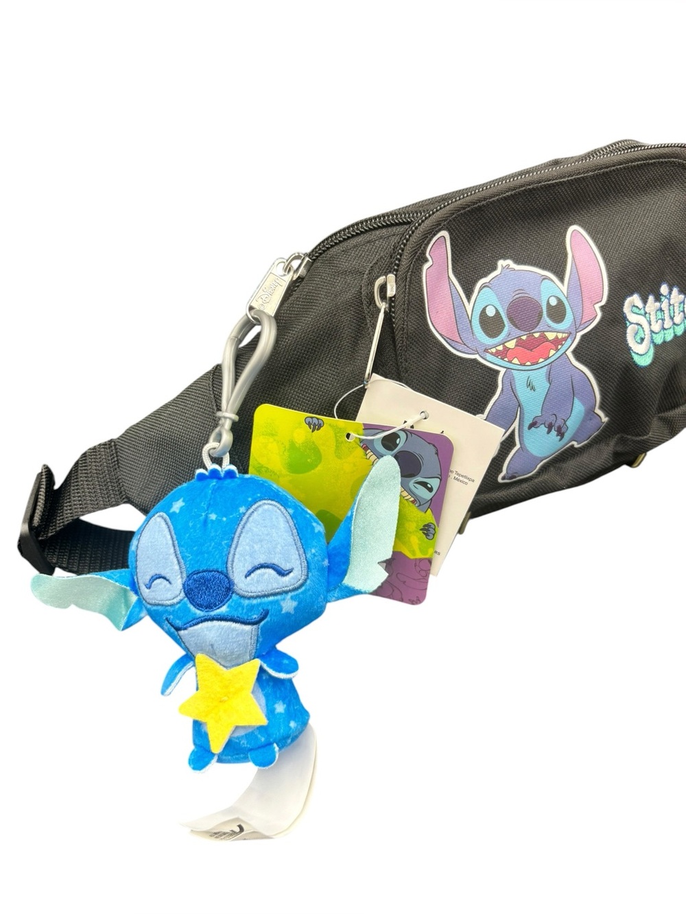 Disney Lilo & Stitch Black Belt Bag Fanny Pack w/ Plush Charm NWT - Picture 2 of 7